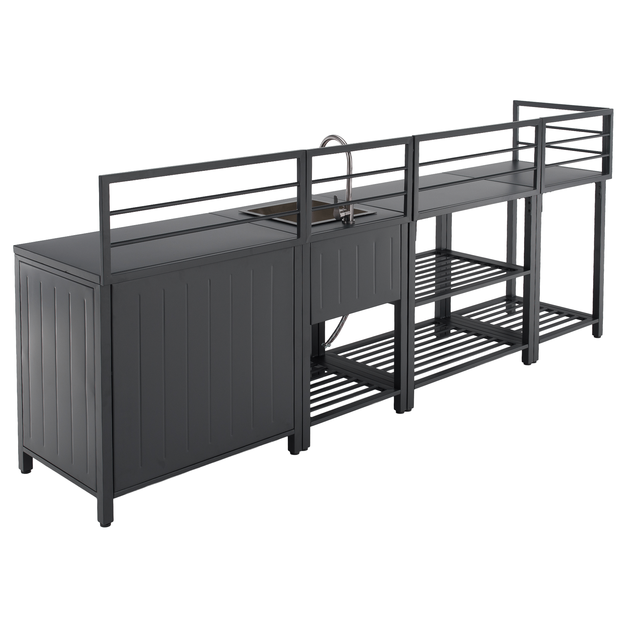 Mobilier de bucatarie de gradina cu 4 piese si chiuveta, otel, gri, TANITA — imaginea 9