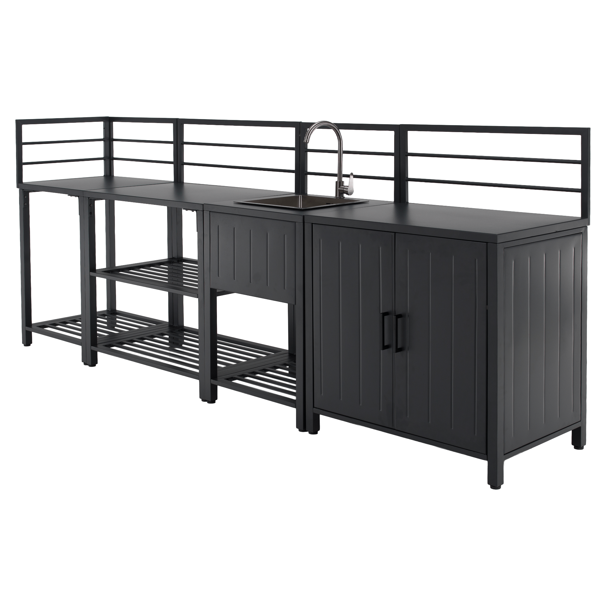 Mobilier de bucatarie de gradina cu 4 piese si chiuveta, otel, gri, TANITA — imaginea 11
