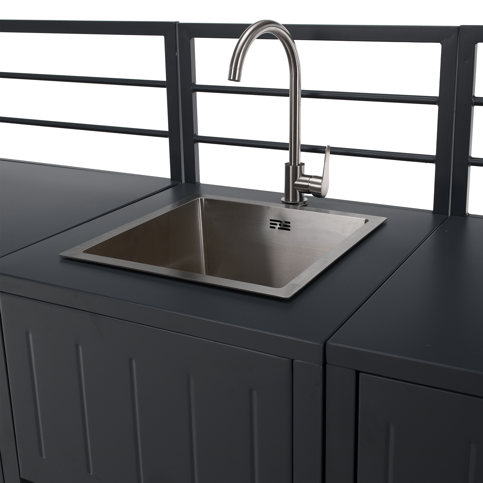 Mobilier de bucatarie de gradina cu 4 piese si chiuveta, otel, gri, TANITA — imaginea 12