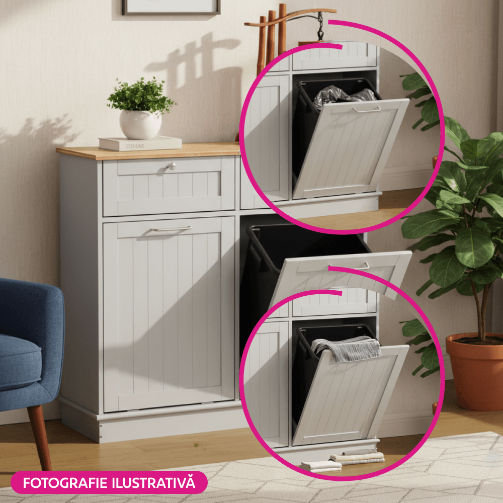 Dulap basculant cu cos de gunoi, gri/bambus, DELINS TYP 2 — imaginea 2