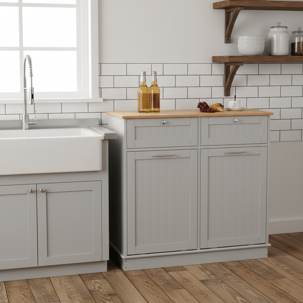 Dulap basculant cu cos de gunoi, gri/bambus, DELINS TYP 2 — imaginea 4