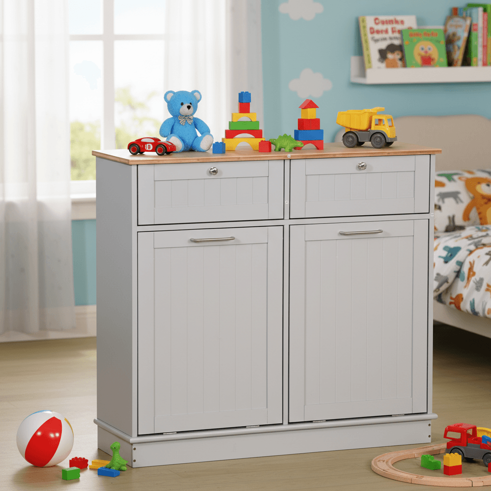 Dulap basculant cu cos de gunoi, gri/bambus, DELINS TYP 2 — imaginea 5