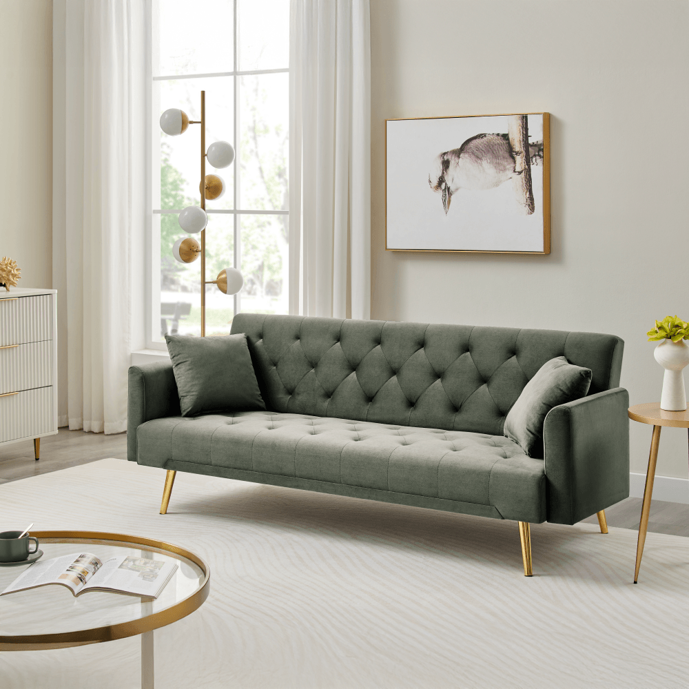 Canapea extensibila, verde inchis/gold crom-auriu, ALISIA — imaginea 3