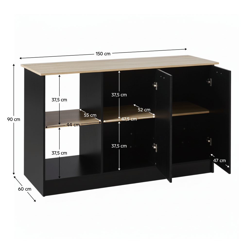 Insula de bucatarie, 150x60 cm, stejar/negru, POMPEJ — imaginea 2