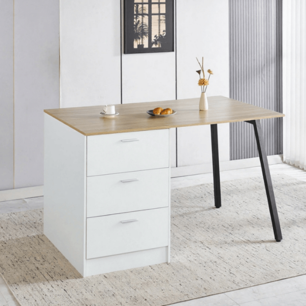 Insula de bucatarie, 150x90 cm, stejar/alb/negru, XILO — imaginea 5
