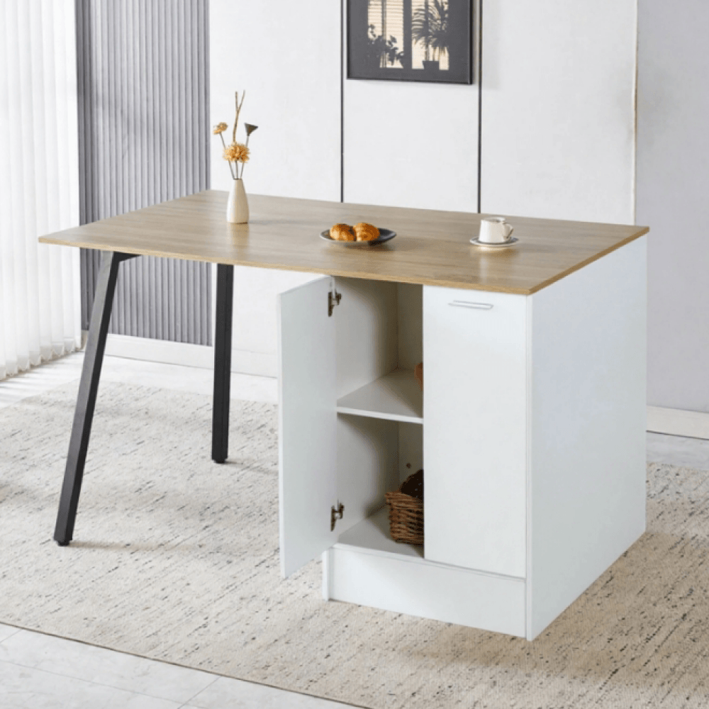 Insula de bucatarie, 150x90 cm, stejar/alb/negru, XILO — imaginea 6