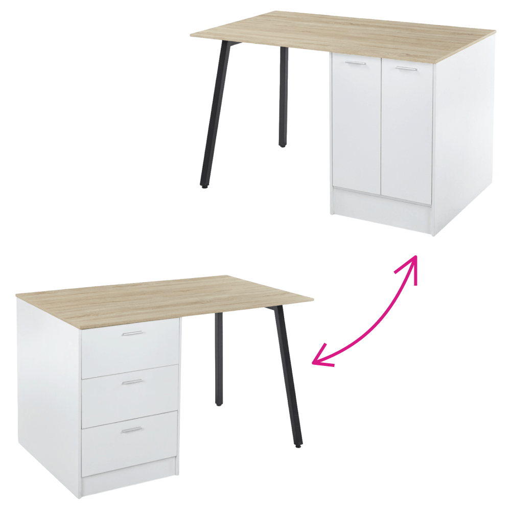 Insula de bucatarie, 150x90 cm, stejar/alb/negru, XILO — imaginea 10