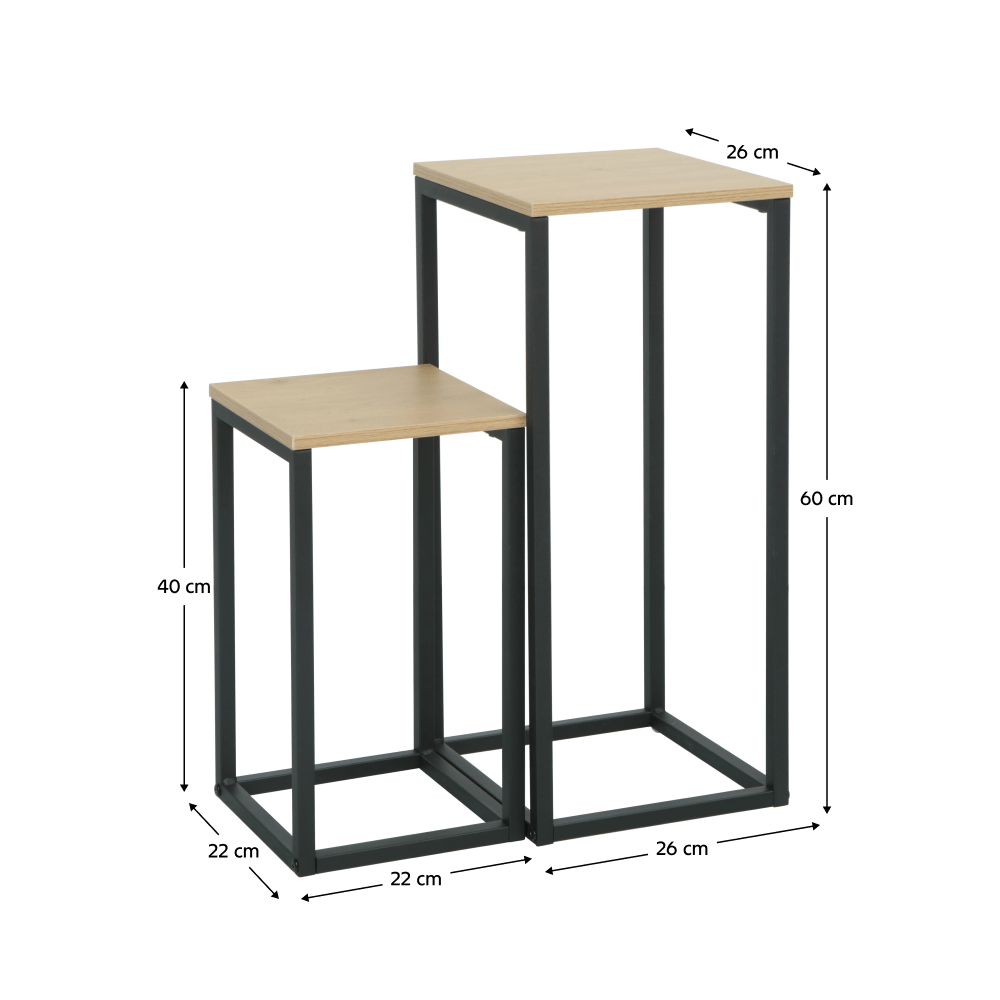 Masute auxiliare, set de 2 buc., stejar/negru, TOLSOS — imaginea 6