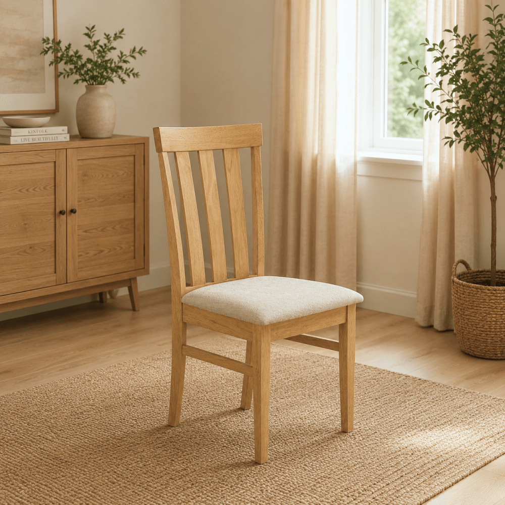 Scaun de sufragerie, stejar deschis/bej, CERNIA — imaginea 3