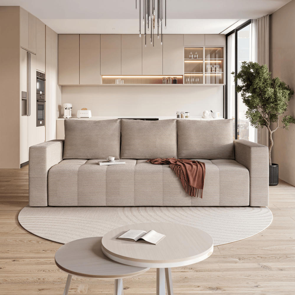 Canapea extensibila, bej Taupe, LEONY — imaginea 7