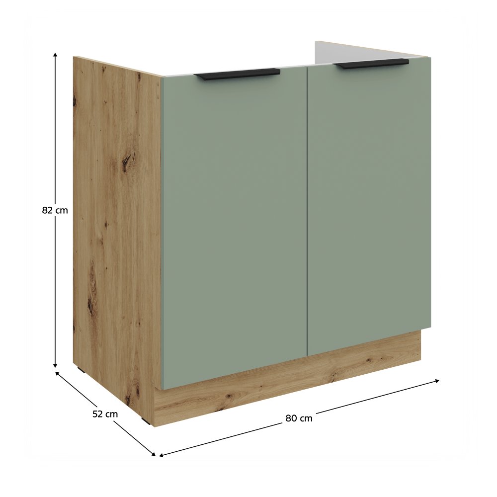 Dulapior pentru chiuveta, aquamarine/stejar artisan, ARSANY 80 ZL 2F BB — imaginea 3