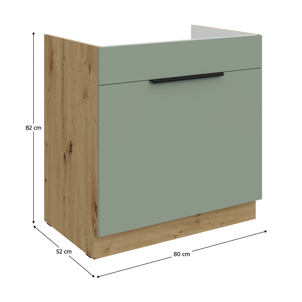 Dulapior pentru chiuveta, aquamarine/stejar artisan, ARSANY 80 ZL 1S BB — imaginea 3