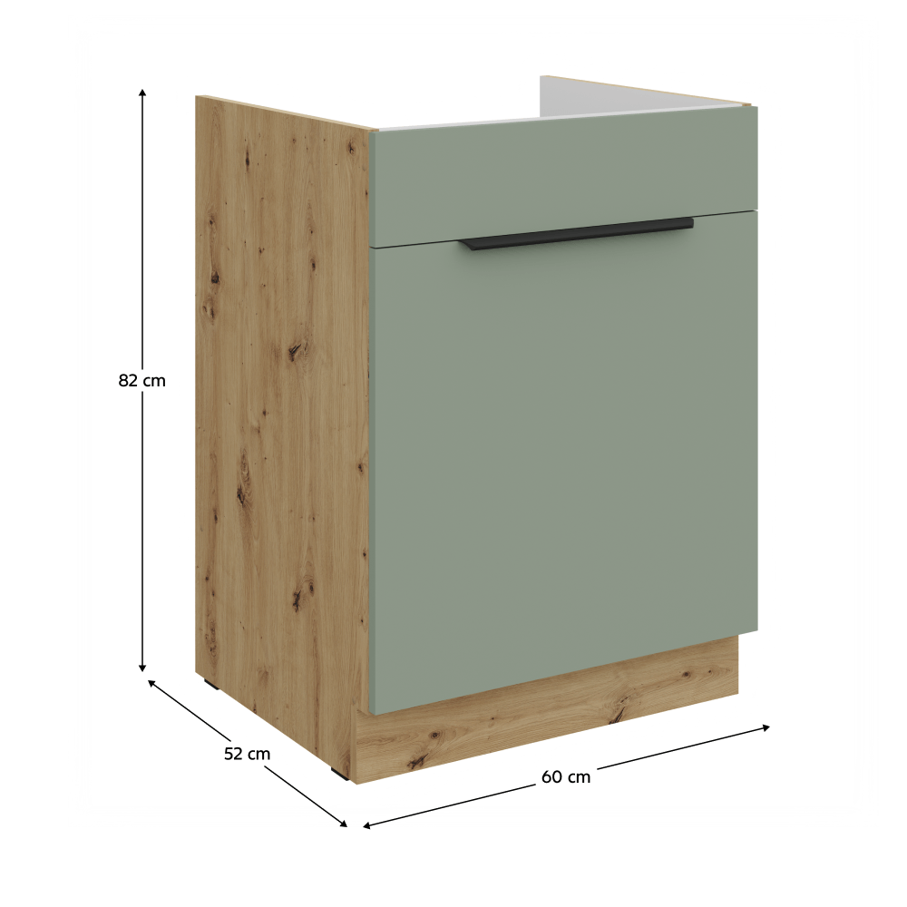 Dulapior pentru chiuveta, aquamarine/stejar artisan, ARSANY 60 ZL 1S BB — imaginea 3