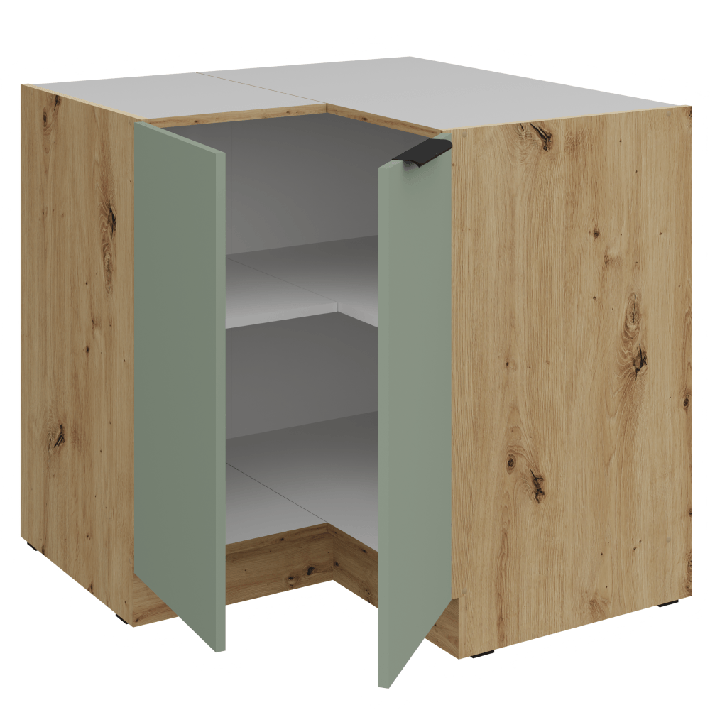 Dulapior inferior de colt, aquamarine/stejar artisan, ARSANY 90x90 DN 2F BB — imaginea 2
