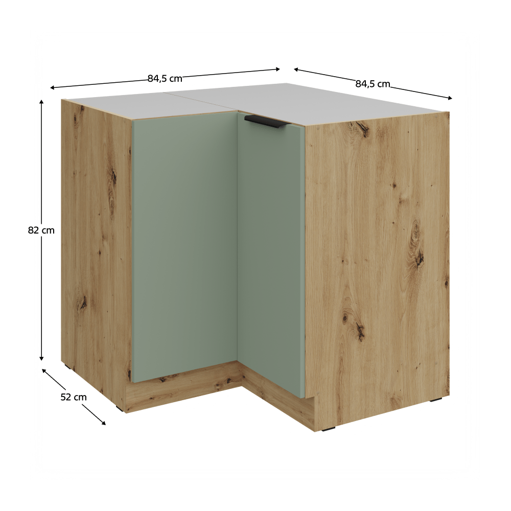 Dulapior inferior de colt, aquamarine/stejar artisan, ARSANY 90x90 DN 2F BB — imaginea 3