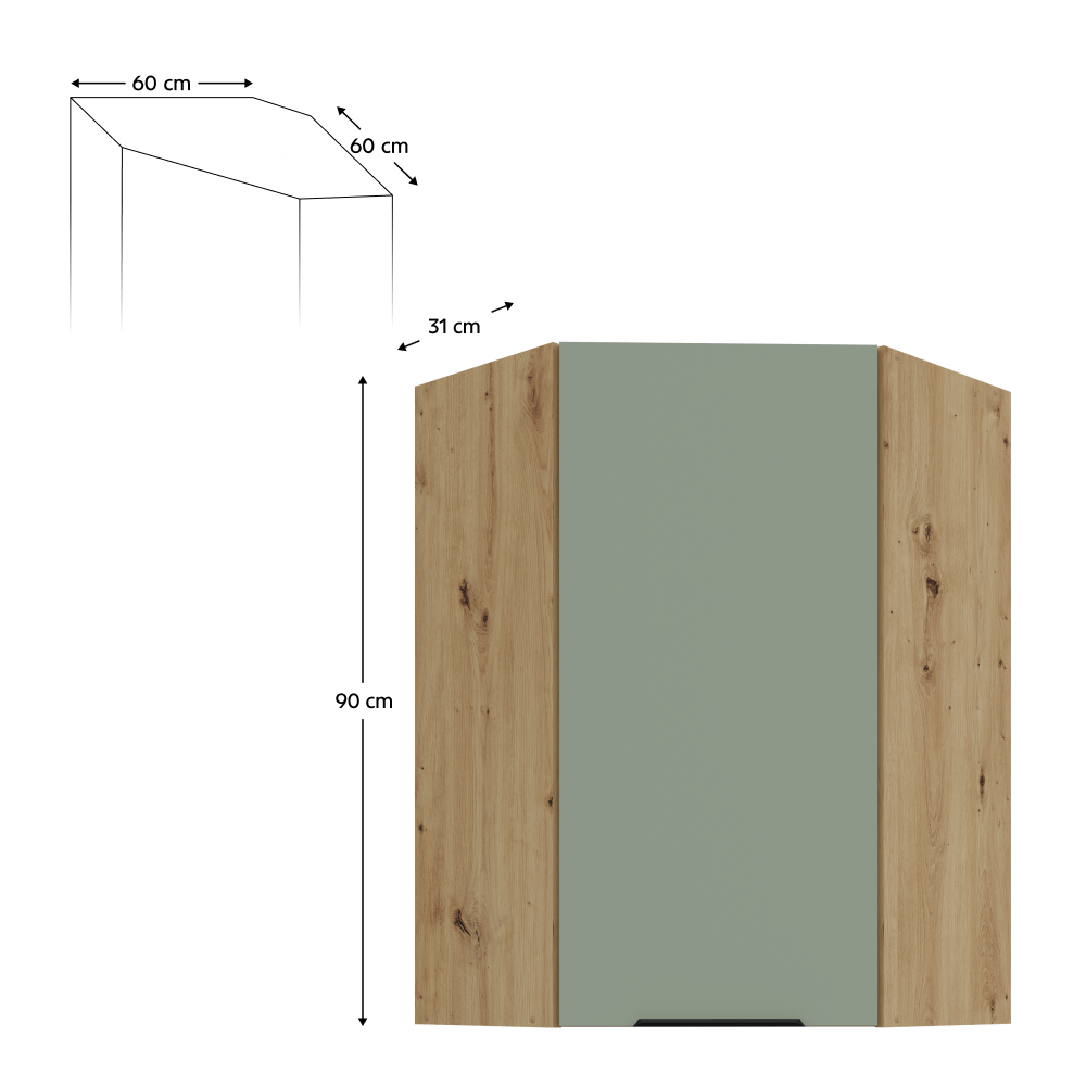 Dulapior de colt superior, aquamarine/stejar artisan, ARSANY 60x60 GN-90 1F — imaginea 2
