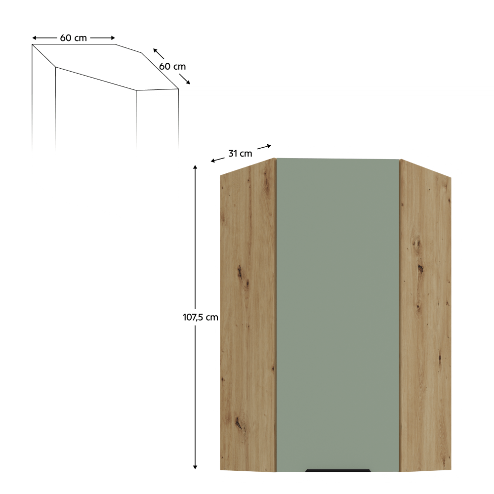 Dulapior de colt superior, aquamarine/stejar artisan, ARSANY 60x60 GN-108 1F — imaginea 2