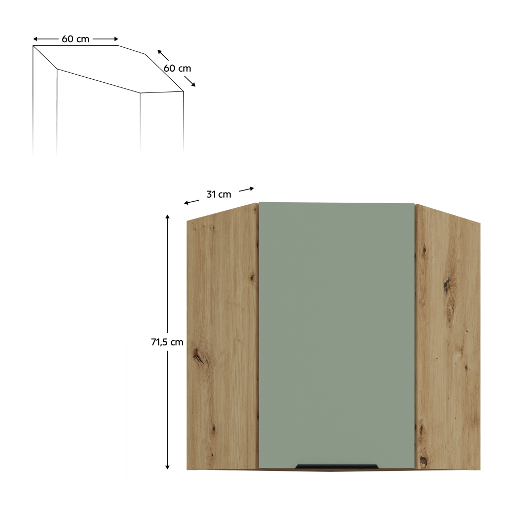 Dulapior de colt superior, aquamarine/stejar artisan, ARSANY 60x60 GN-72 1F — imaginea 17