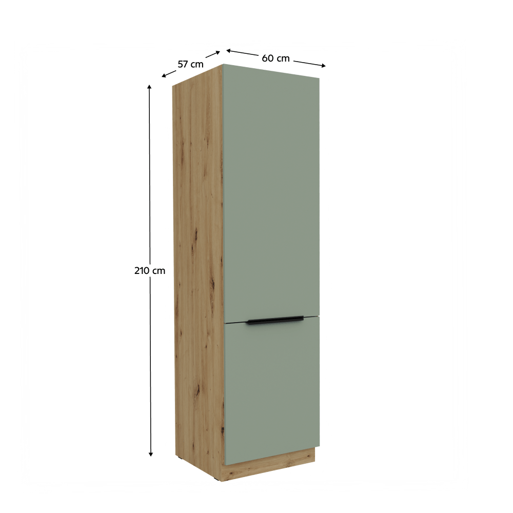Dulapior pentru frigider incorporabil, aquamarine/stejar artisan, ARSANY 60 LO-210 2F — imaginea 2
