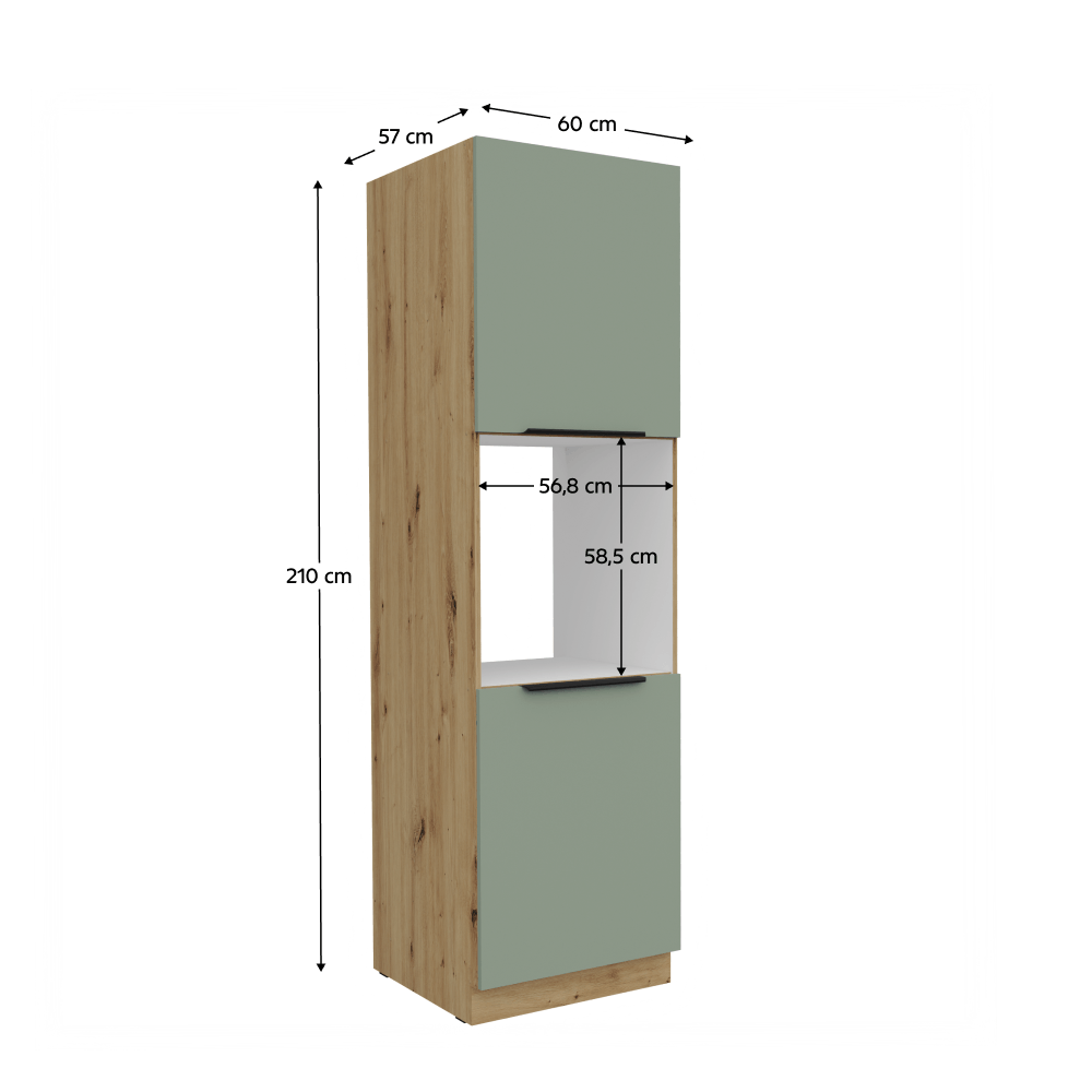 Dulapior inalt pentru cuptor incorporabil, aquamarine/stejar artisan, ARSANY 60 DP-210 2F — imaginea 3