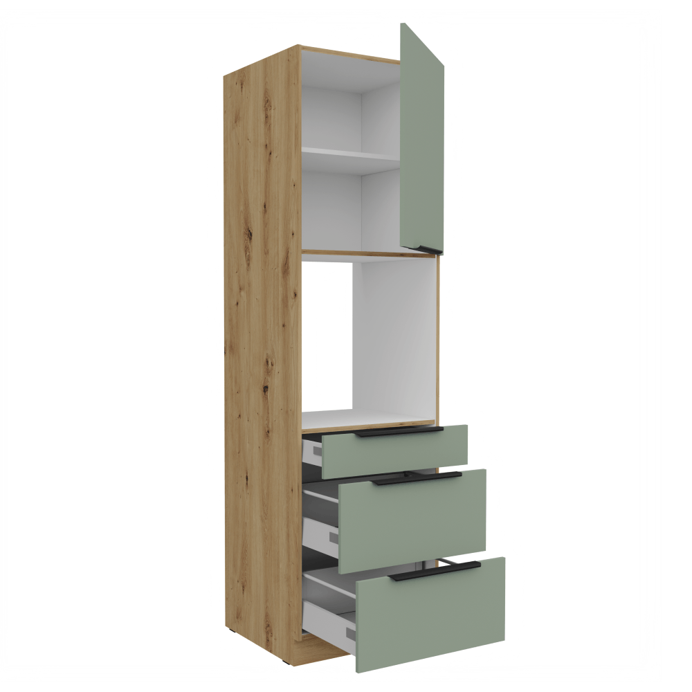 Dulapior inalt pentru cuptor incorporabil, aquamarine/stejar artisan, ARSANY 60 DPS-210 3S1F — imaginea 2