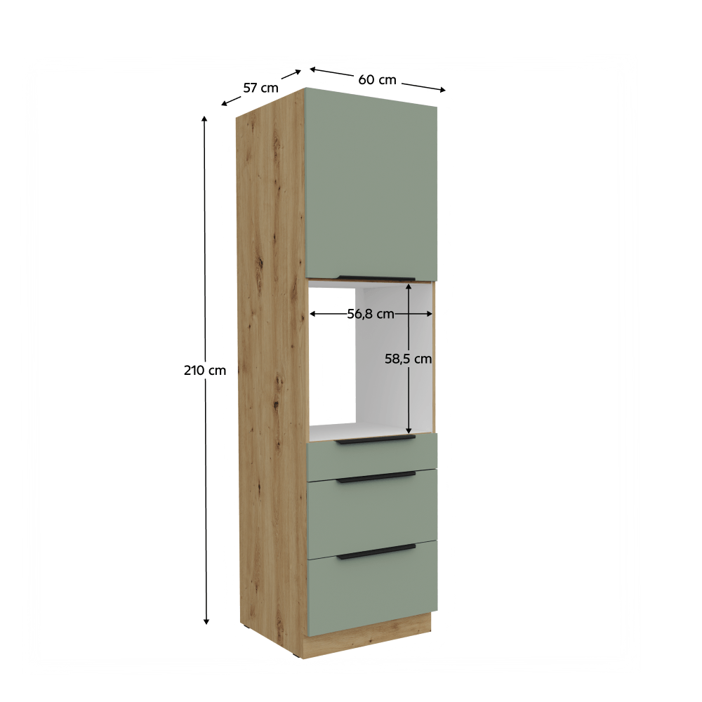 Dulapior inalt pentru cuptor incorporabil, aquamarine/stejar artisan, ARSANY 60 DPS-210 3S1F — imaginea 3