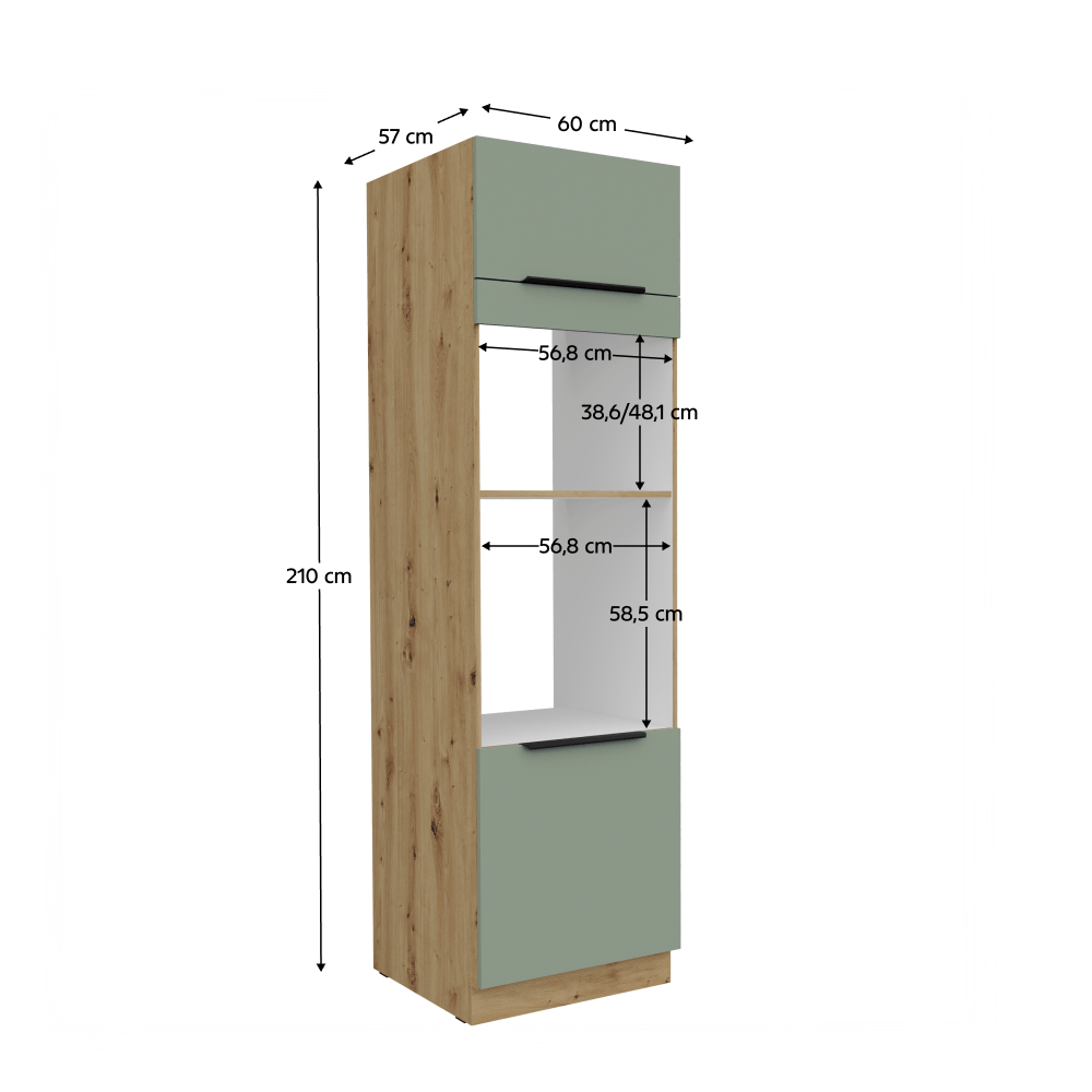 Dulapior inalt pentru cuptor si cuptor cu microunde, aquamarine/stejar artisan, ARSANY 60 DPM-210 2F — imaginea 3