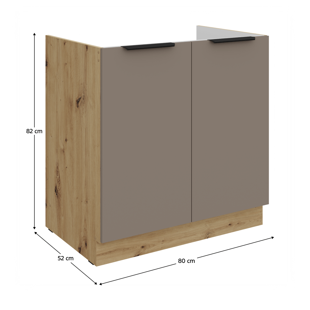 Dulapior pentru chiuveta, sandgrau/stejar artisan, FRISBO 80 ZL 2F BB — imaginea 3