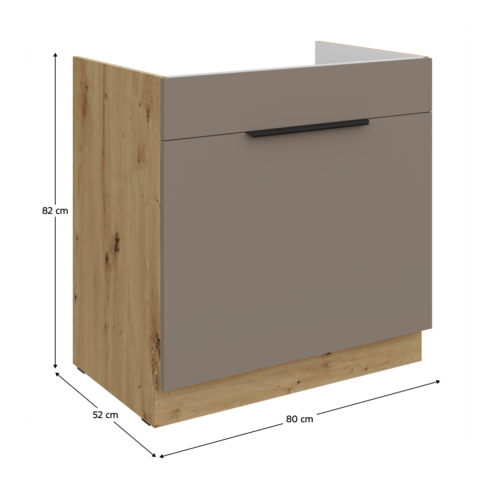 Dulapior pentru chiuveta, sandgrau/stejar artisan, FRISBO 80 ZL 1S BB — imaginea 3