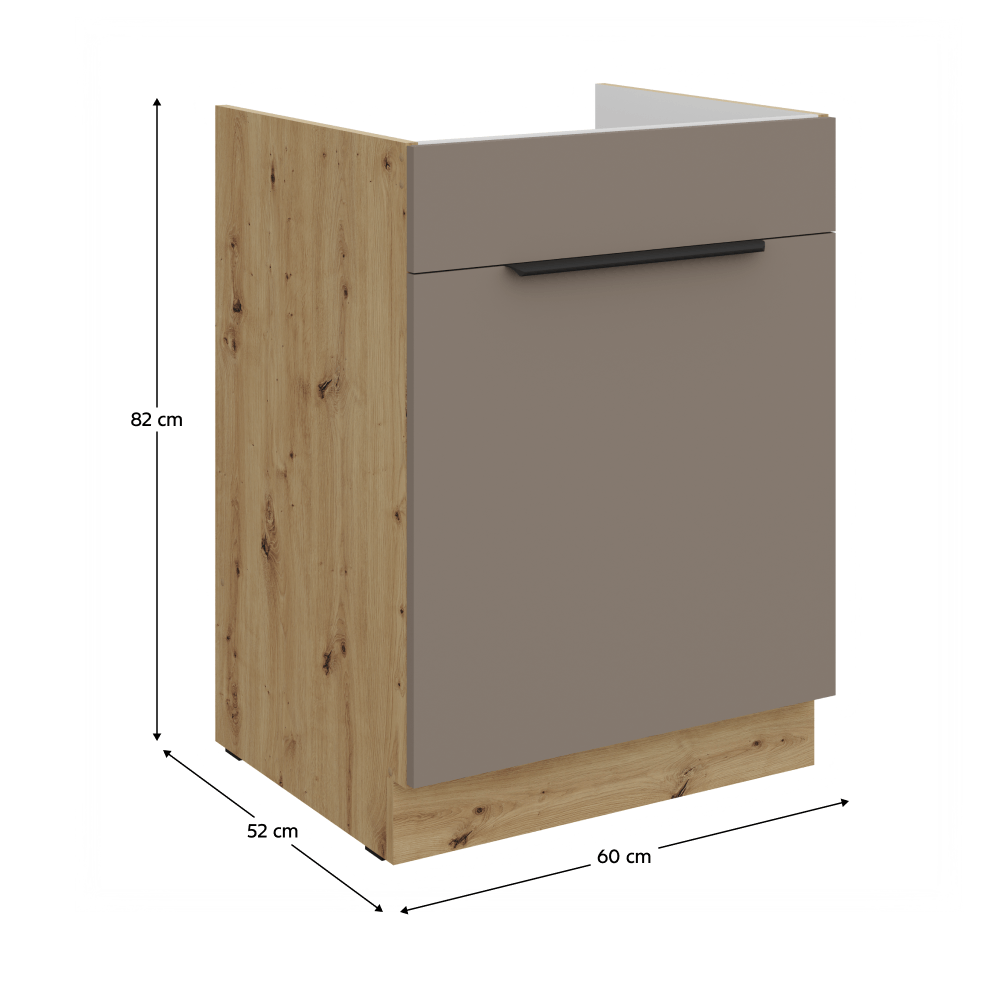 Dulapior pentru chiuveta, sandgrau/stejar artisan, FRISBO 60 ZL 1S BB — imaginea 3