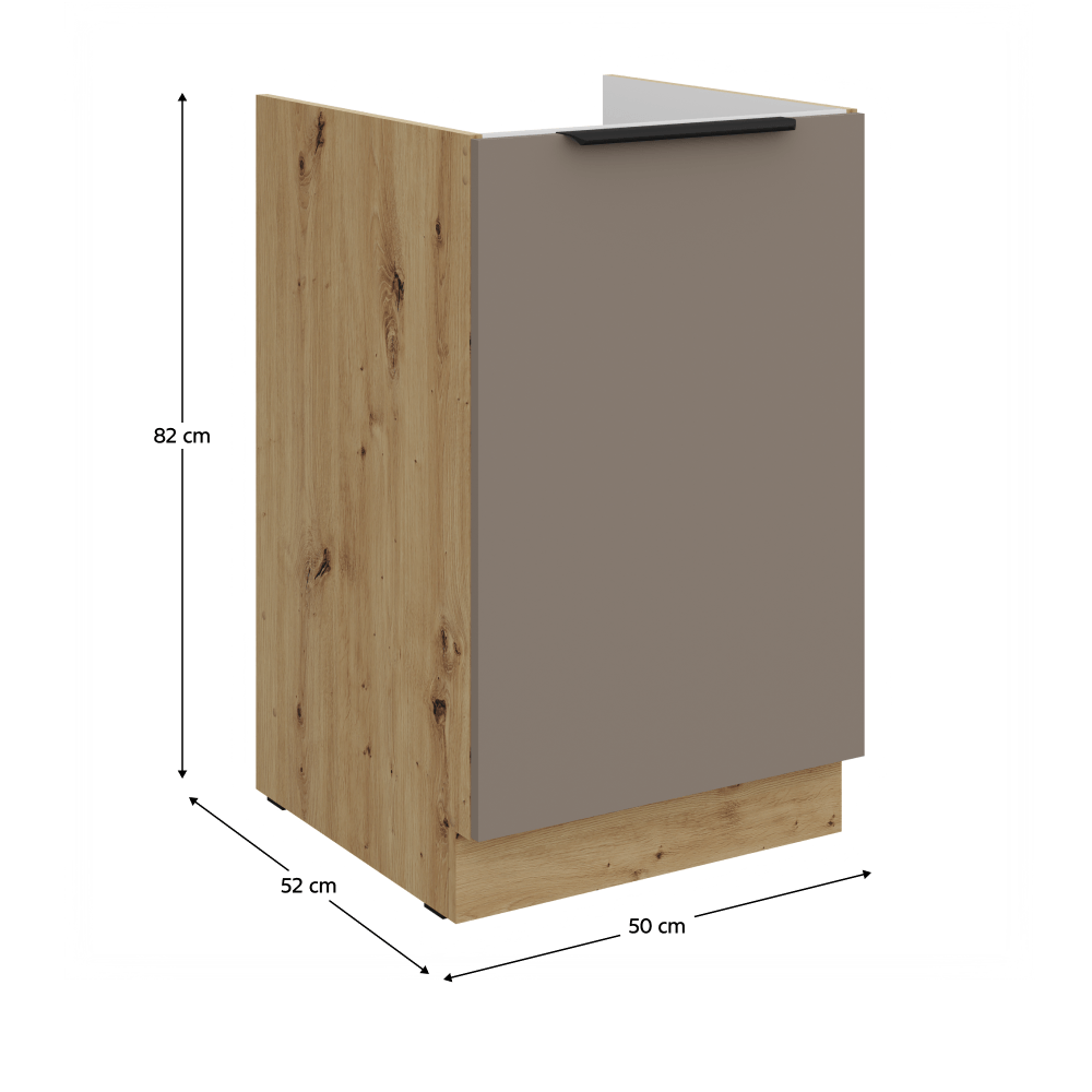 Dulapior pentru chiuveta, sandgrau/stejar artisan, FRISBO 50 ZL 1F BB — imaginea 3