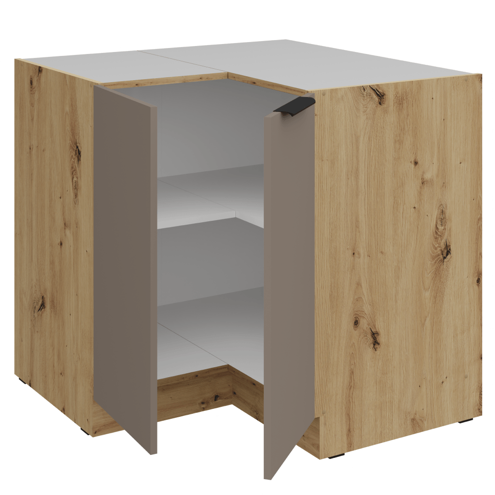Dulapior inferior de colt, sandgrau/stejar artisan, FRISBO 90x90 DN 2F BB — imaginea 2