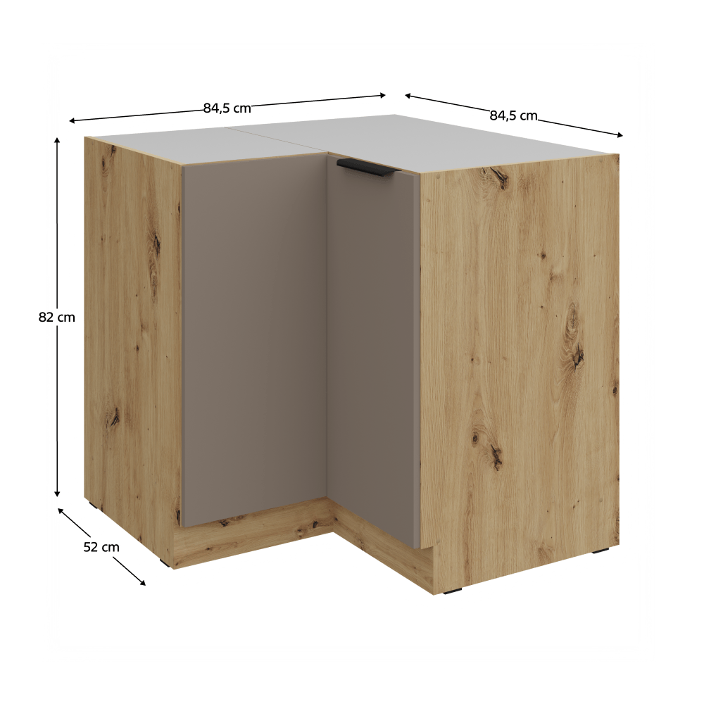 Dulapior inferior de colt, sandgrau/stejar artisan, FRISBO 90x90 DN 2F BB — imaginea 3
