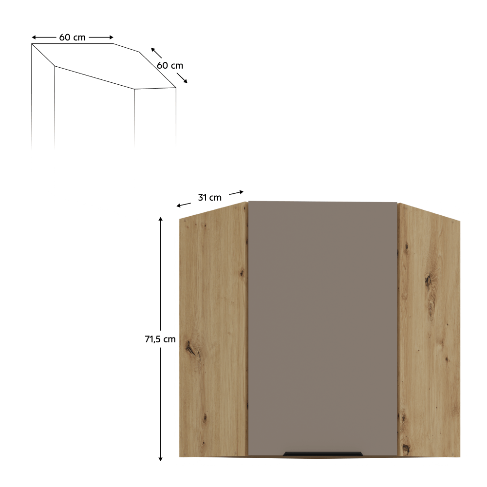 Dulapior de colt superior, sandgrau/stejar artisan, FRISBO 60x60 GN-72 1F — imaginea 2