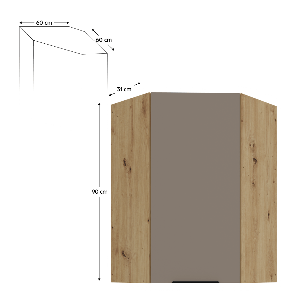 Dulapior de colt superior, sandgrau/stejar artisan, FRISBO 60x60 GN-90 1F — imaginea 2