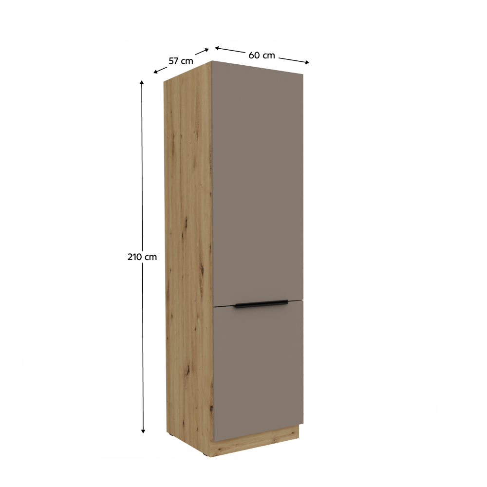 Dulapior pentru frigider incorporabil, sandgrau/stejar artisan, FRISBO 60 LO-210 2F — imaginea 2