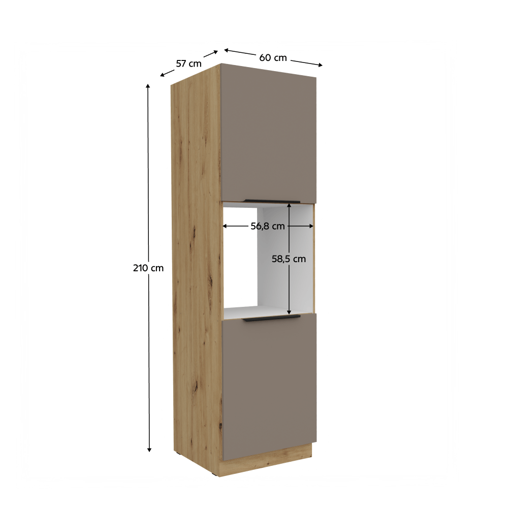 Dulapior inalt pentru cuptor incorporabil, sandgrau/stejar artisan, FRISBO 60 DP-210 2F — imaginea 3