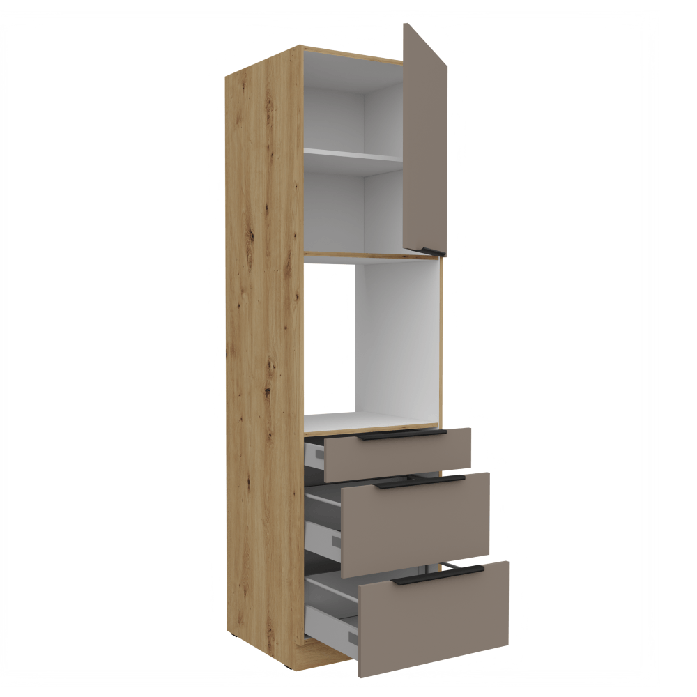 Dulapior inalt pentru cuptor incorporabil, sandgrau/stejar artisan, FRISBO 60 DPS-210 3S1F — imaginea 2