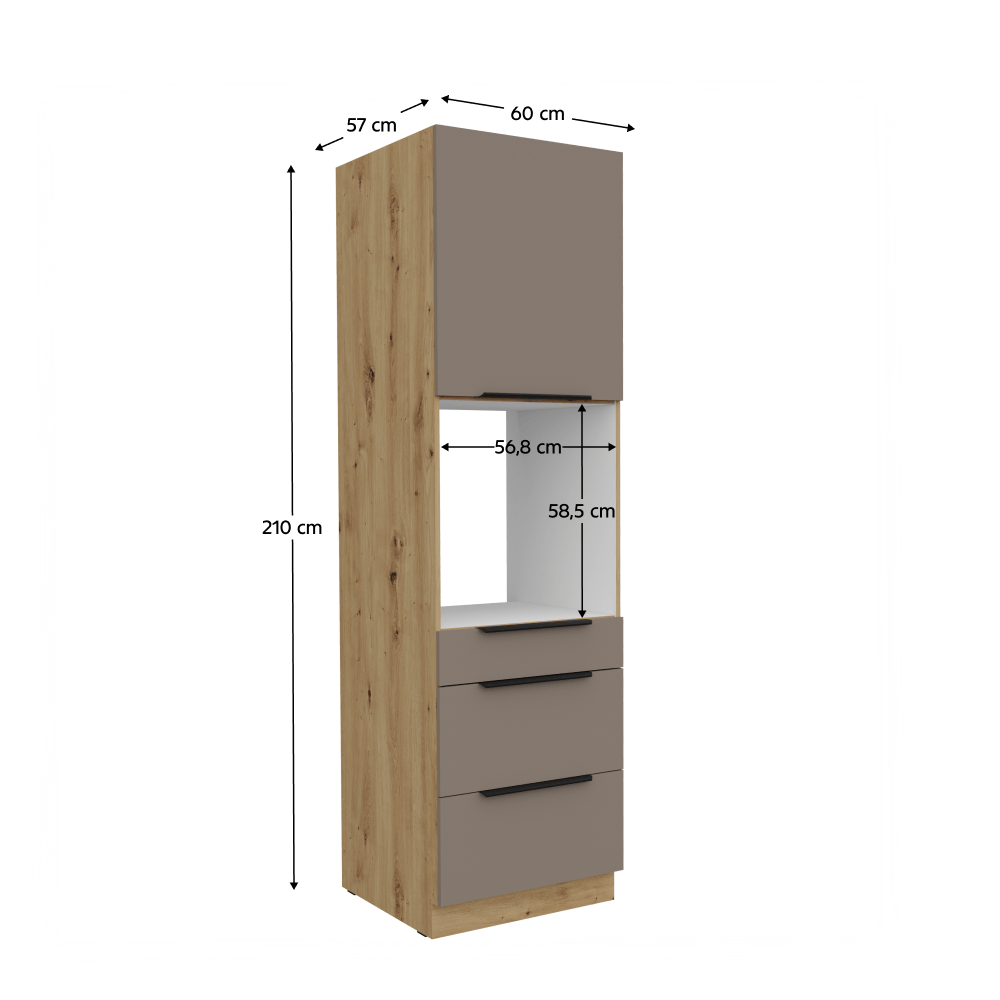 Dulapior inalt pentru cuptor incorporabil, sandgrau/stejar artisan, FRISBO 60 DPS-210 3S1F — imaginea 3