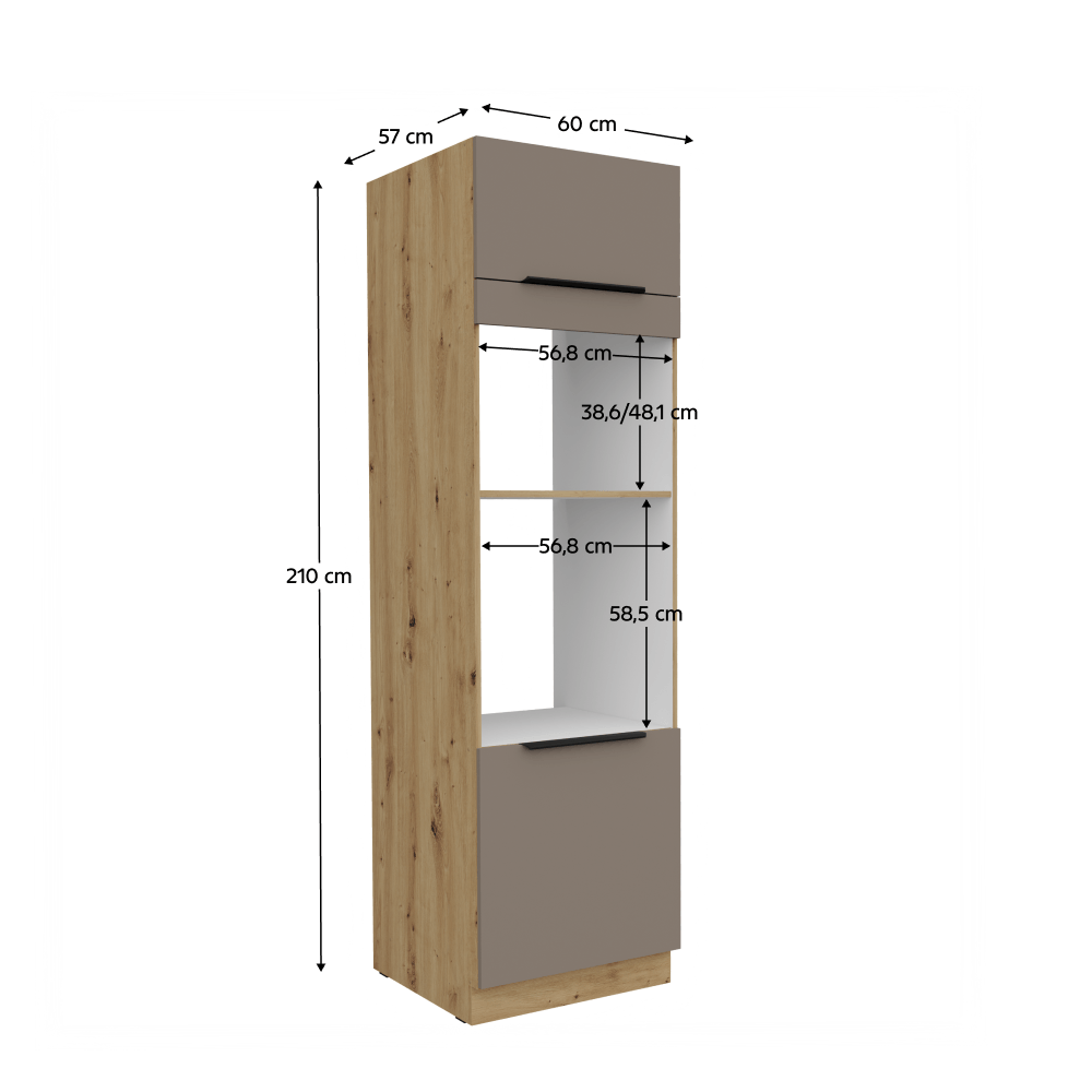 Dulapior inalt pentru cuptor si cuptor cu microunde, sandgrau/stejar artisan, FRISBO 60 DPM-210 2F — imaginea 3