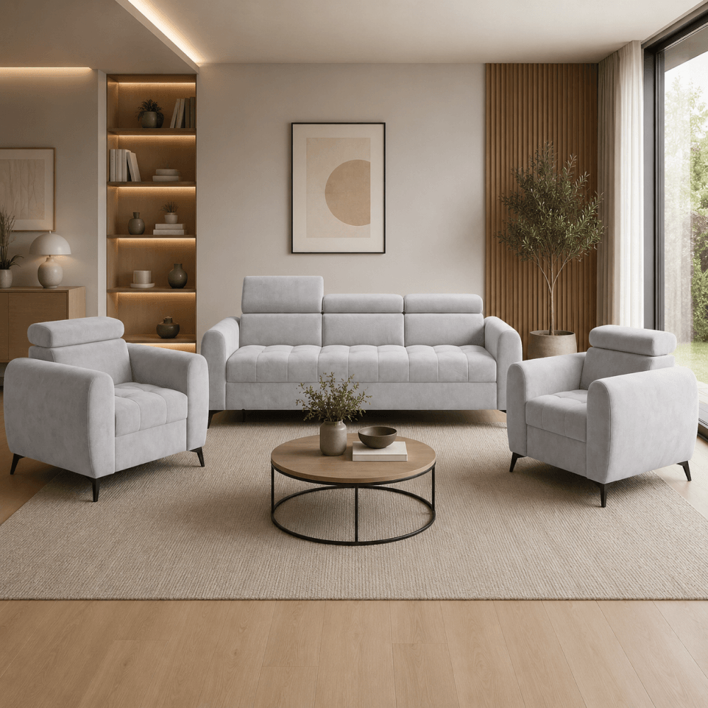 Canapea extensibila cu 3 locuri, gri deschis, BARELO — imaginea 5