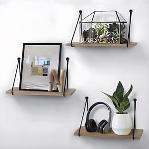 Raft suspendat decorativ din MDF cu suport metalic, 40x15x20cm, set de 2 bucati, culoare naturala — imaginea 5