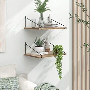Raft suspendat decorativ din MDF cu suport metalic, 40x15x20cm, set de 2 bucati, culoare naturala — imaginea 6