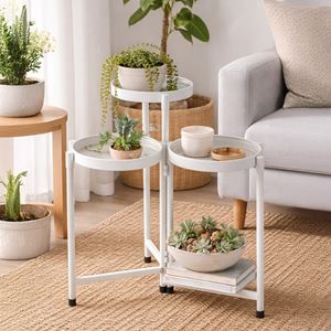 Suport Metalic Alb pentru Plante cu 3 Niveluri - Design Modern — imaginea 2