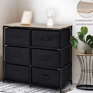 Comoda cu 6 Sertare Textile, Suprafata din Lemn, 75x30x69cm — imaginea 2
