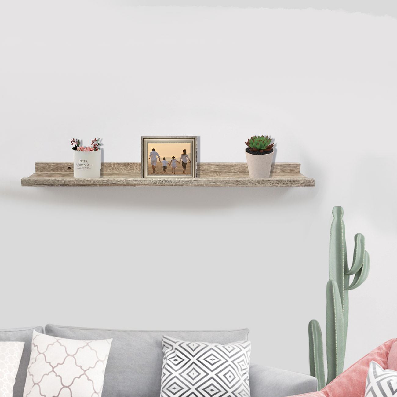 Raft de perete din lemn MDF, Natural, 80x10x4cm — imaginea 3
