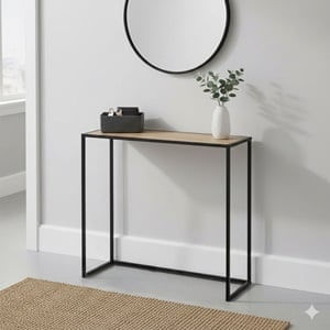 Masuta auxiliara cu cadru metalic si suprafata din MDF, Natural, 56x26x66cm — imaginea 2