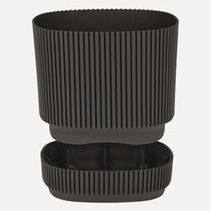 Ghiveci din Plastic Maro cu Farfurie Incorporată și Striatii Verticale — imaginea 3