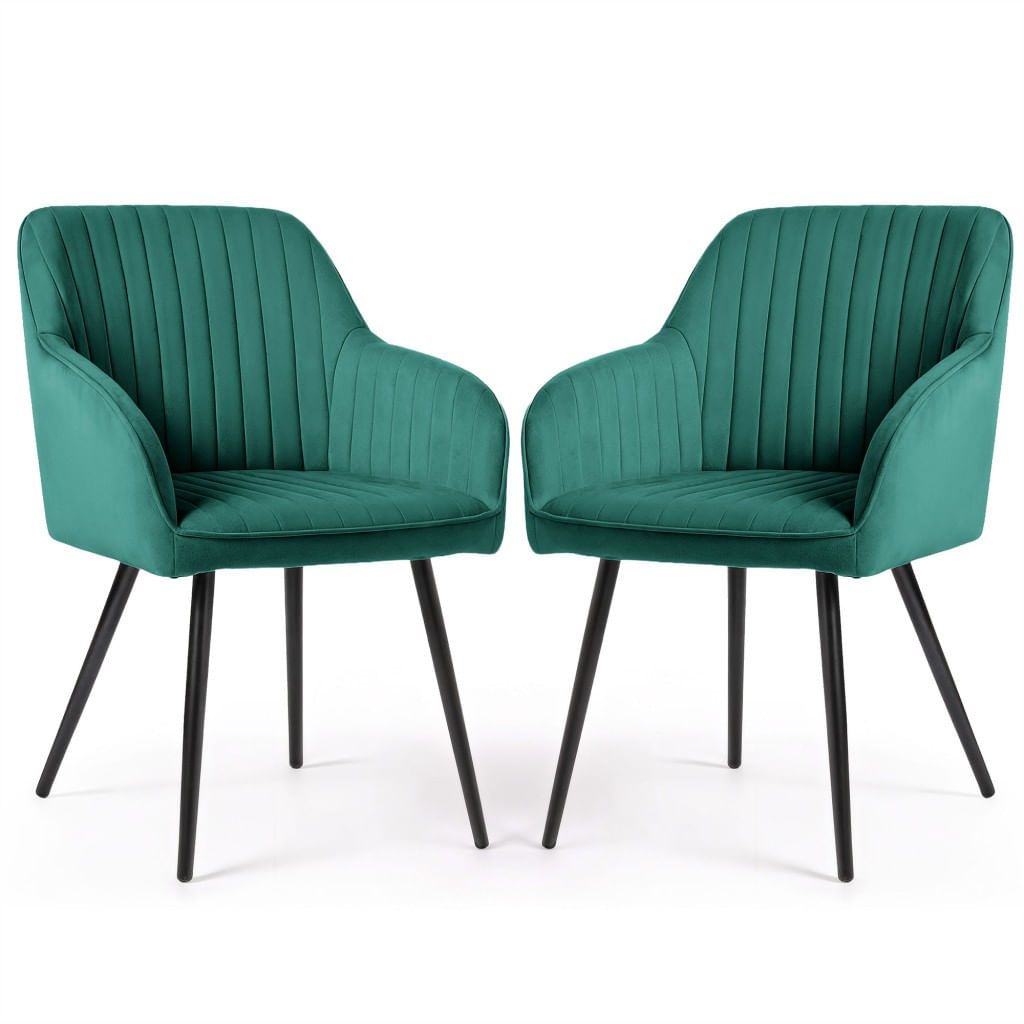 Set 2 scaune dining tapitate din velur Florence, 55x58x82 cm, maxim 120 kg, verde — imaginea 2