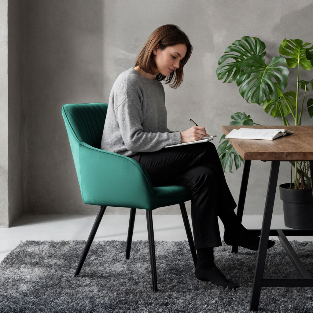 Set 2 scaune dining tapitate din velur Florence, 55x58x82 cm, maxim 120 kg, verde — imaginea 7